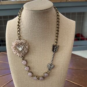 Vintage Betsey Johnson Pink Rhinestone and Gold  Tone Heart Arrow Necklace
